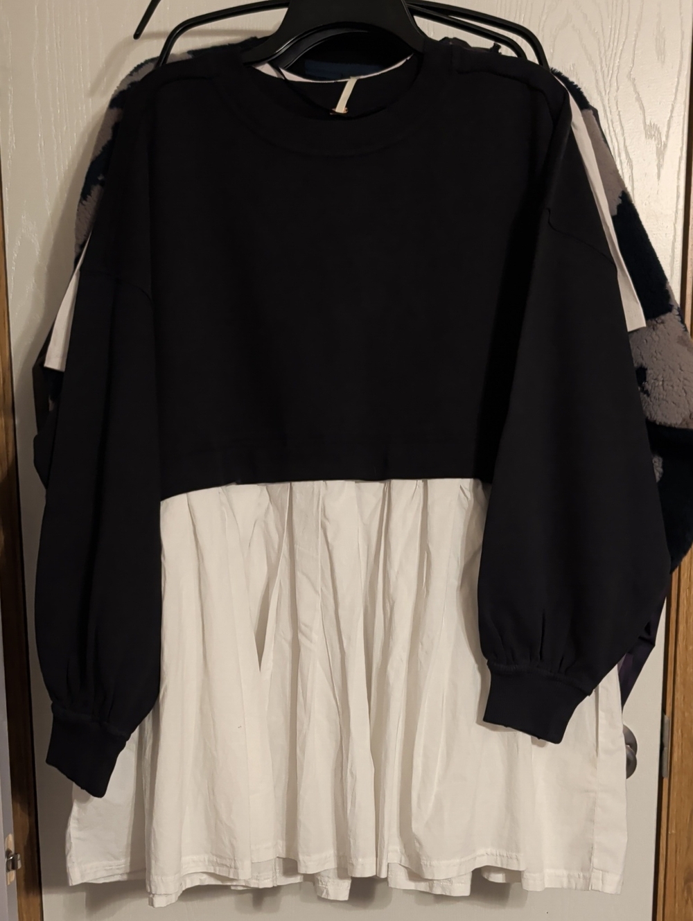 Free People Eleanor Two Tone Oversized Sweatshirt Dress Black/ White Sz Small